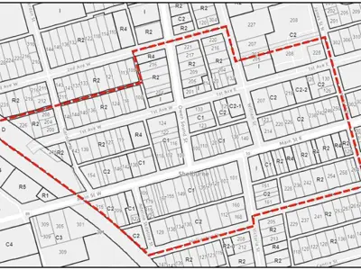 Map of areas and neighborhood's in Shelburne Ontario around the downtown main core.