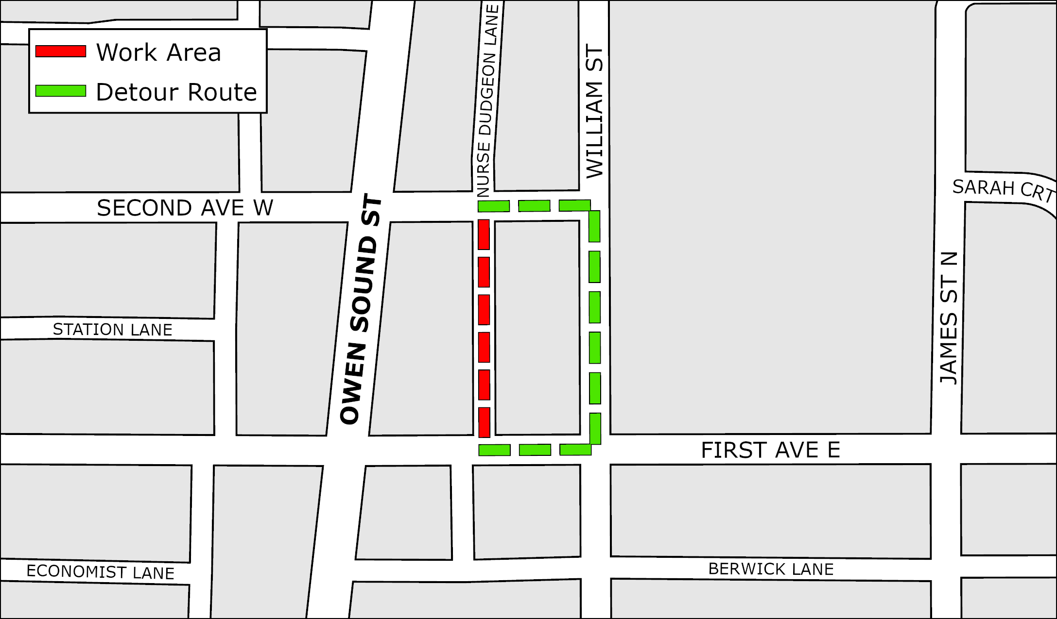 Road Resurfacing Map of Nurse Dudgeon Laneway between First Avenue East and Second Avenue East