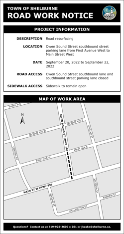 Road Resurfacing - Area 5 - Owen Sound Street
