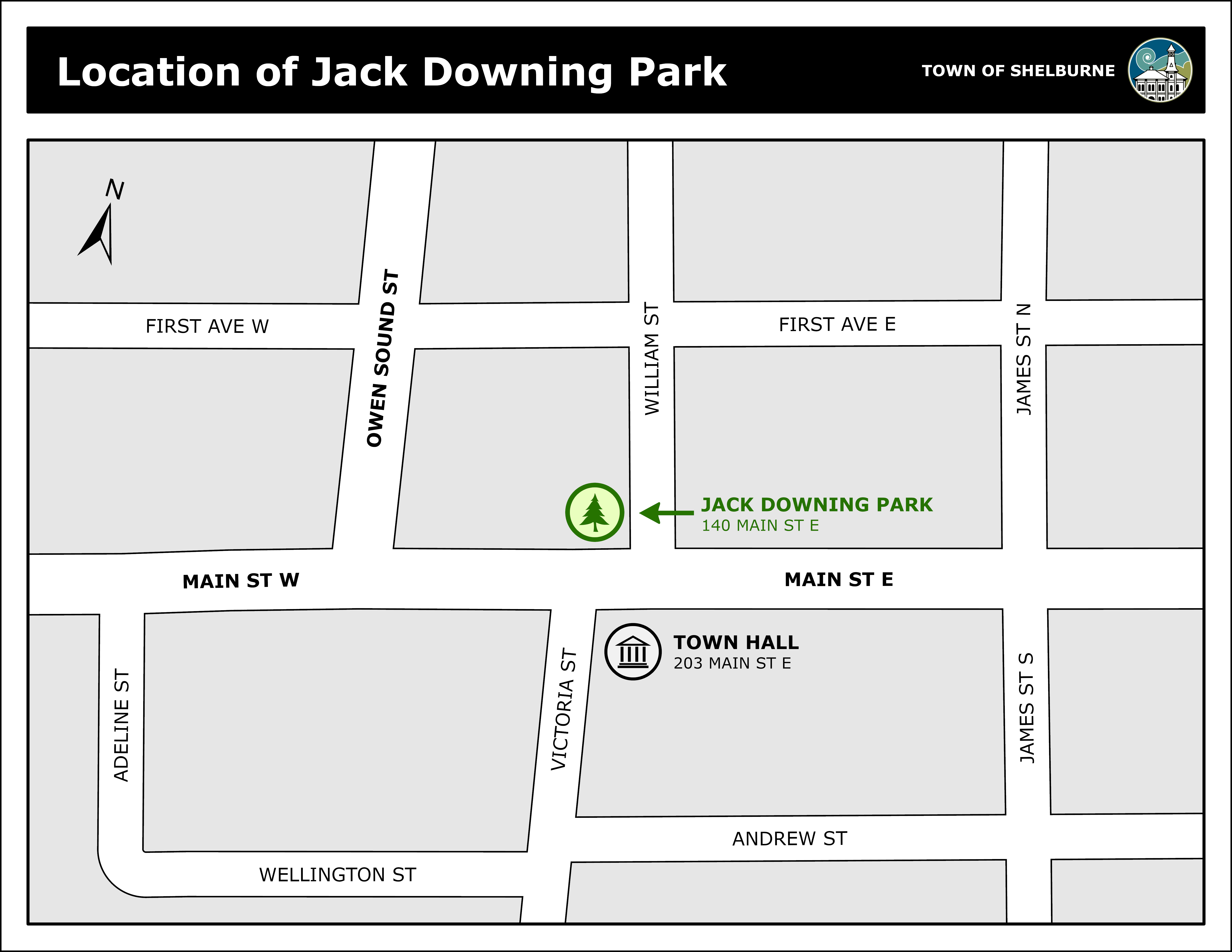 Location map: Jack Downing Park 140 Main St. East Shelburne