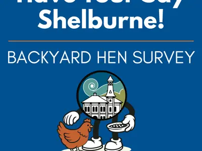 Burnee (Shelburne Logo with arms and Leg) with a chicken
