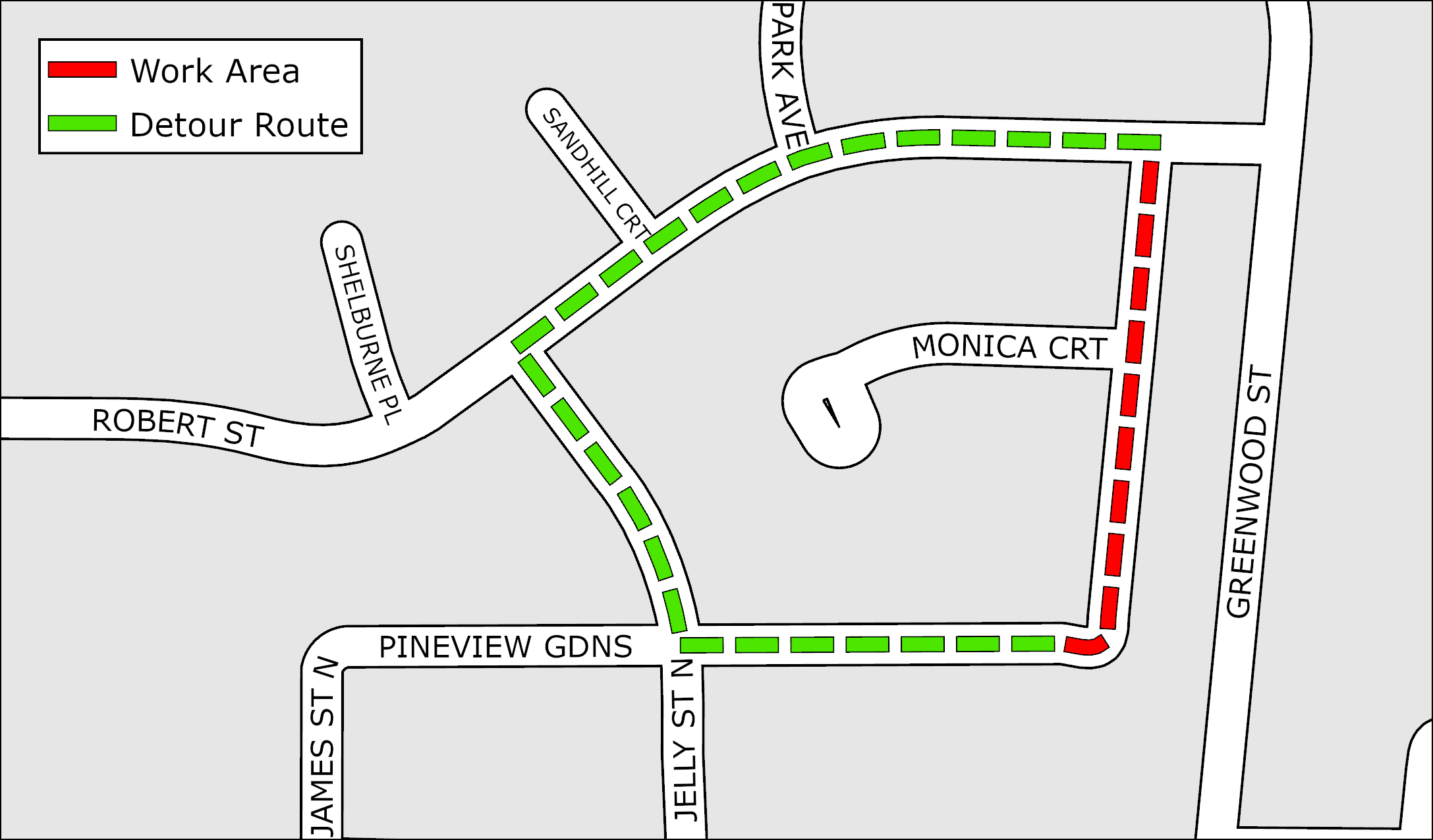 Road Resurfacing Map of Pineview Gardens from Robert Street to 439 Pineview Gardens