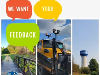 Image of Bridge, Trucks and Water Tower