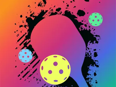 Pickleball racket and balls on colorful background