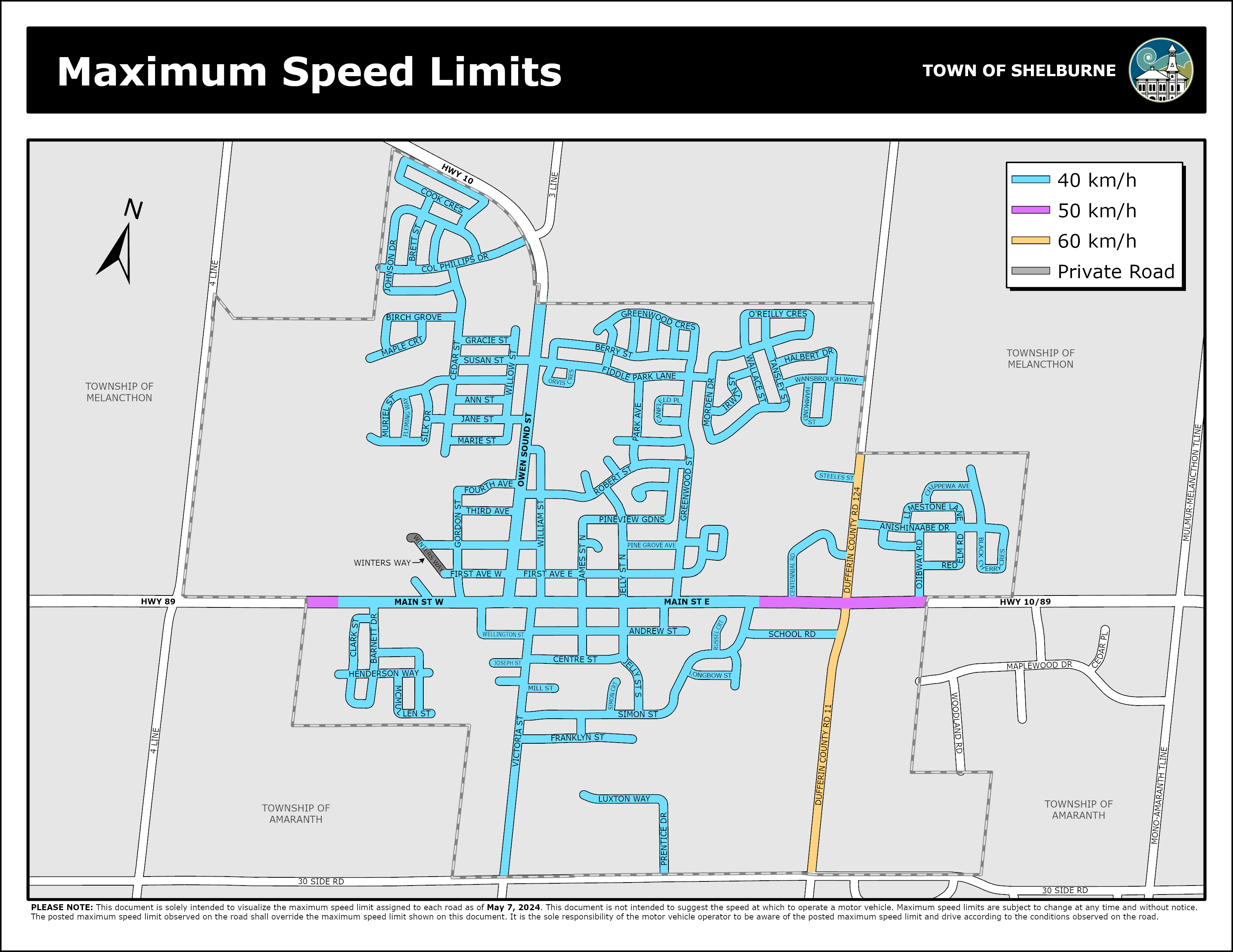 Maximum Speed Limit Map of Shelburne Ontario