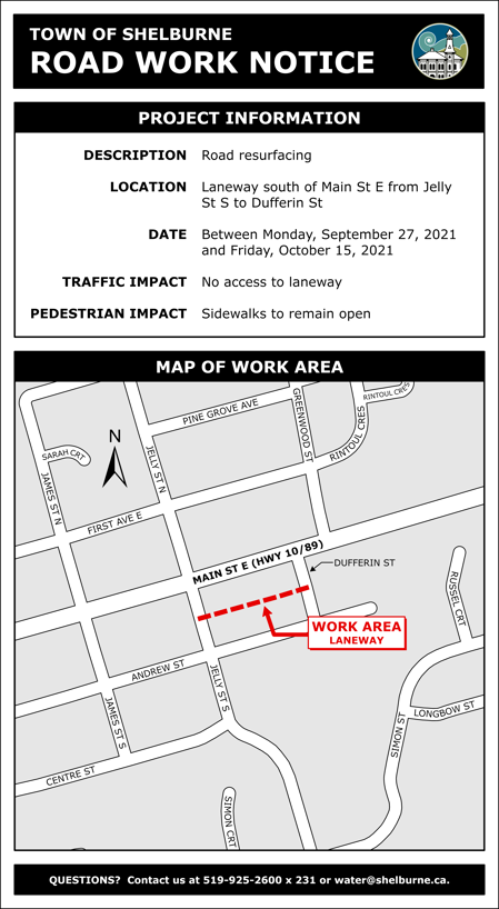Laneway: (South of Main Street, between Jelly Street and Dufferin Street)