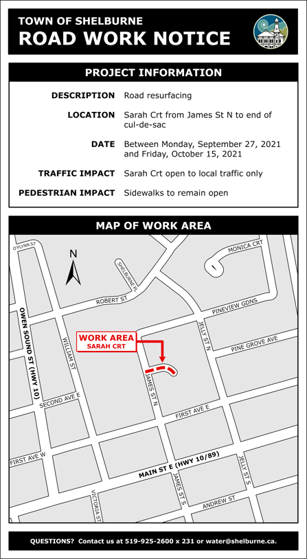 Sarah Crt: (James St. N to end of cul-de-sac)