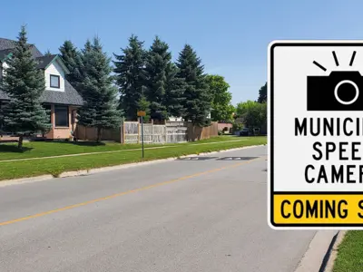 Road in Shelburne Ontario  with Sign Coming Soon Automated Speed Enforcement