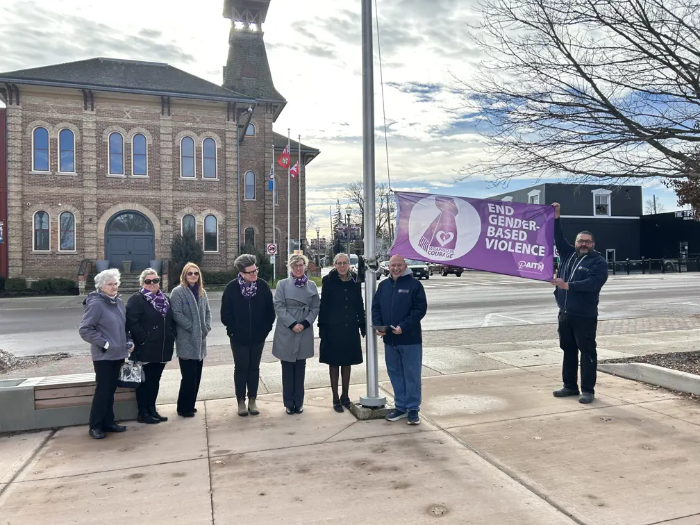 The Wrapped in Courage Flag was raised Monday, November 24, 2025