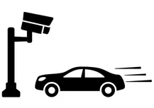 Camera pointing at car speeding icon