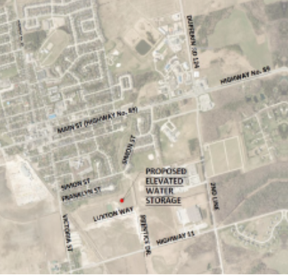 Ariel map of the location of the water tower